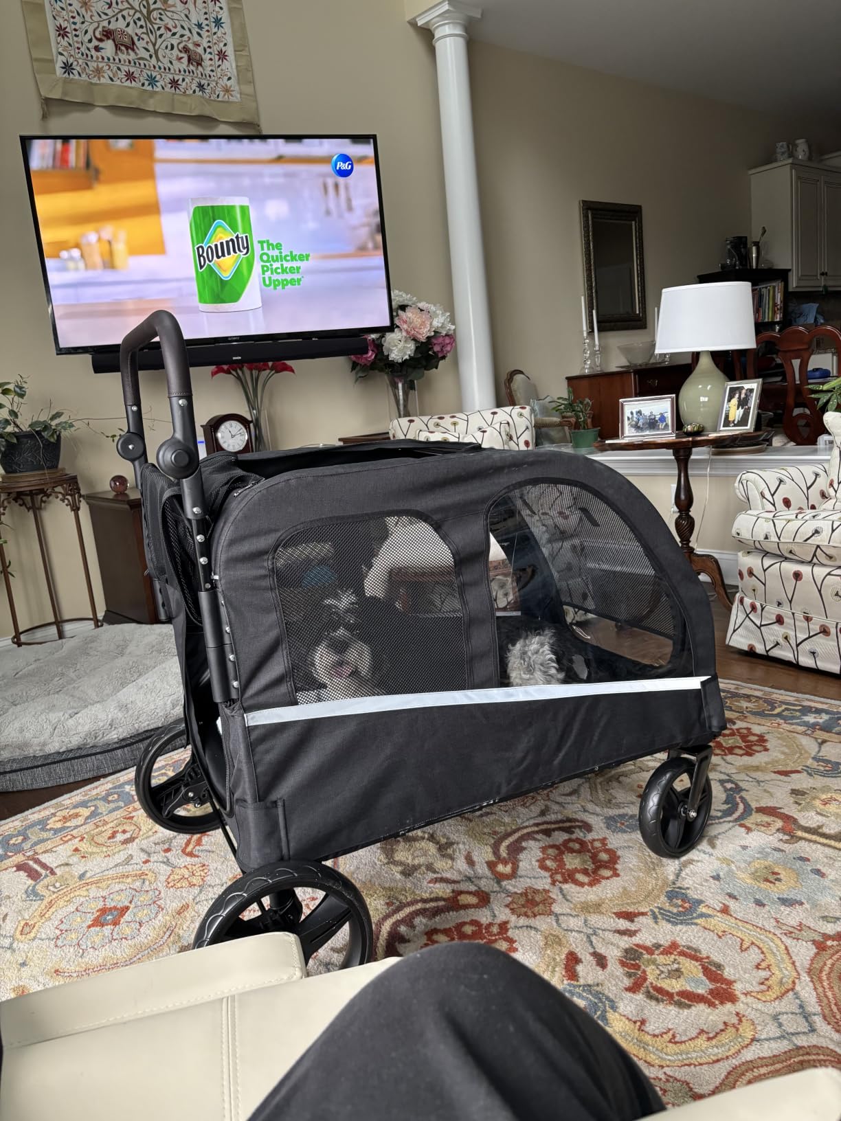 Dog Stroller for Large Dogs, Extra Large Pet Stroller for Medium Dogs, Dog Wagon Carriage, Foldable Design, Adjustable Handle, with Pocket, Up to 130 lbs, Black customer photo 1